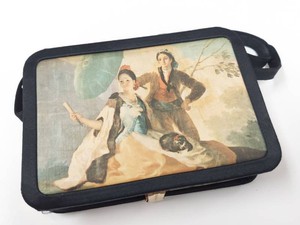 Vintage Mid-Century Argentine Vanity Purse Goya El Quitasol Satin Compact Bag