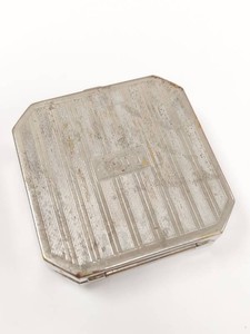 Vintage Coty Art Deco Octagonal Double Compact Silver Tone Engine Turned