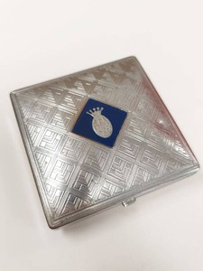 Vintage Coty Art Deco Double Compact Blue Enamel Crest Silver Tone 1920s