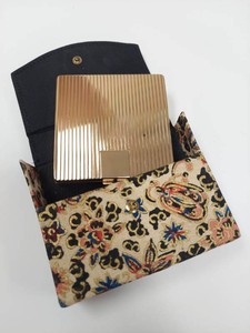 Vintage Coty Goldtone Square Powder Compact with Signed Tapestry Case