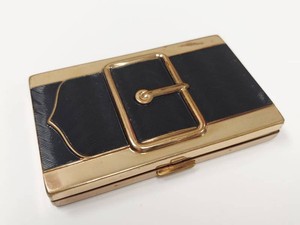 Vintage 1940s Coty Black Enamel Buckle Double Compact Mirror Rouge Powder