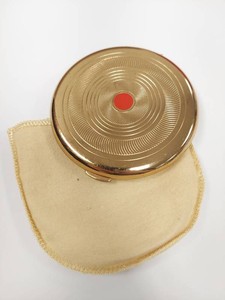 Vintage Coty Airspun Goldtone Compact Red Bullseye with Puff and Pouch
