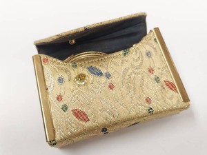 Vintage Lin-Bren Gold Brocade Vanity Clutch Purse Compact Lipstick Comb Set