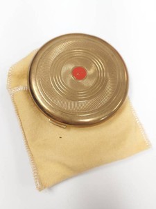 Vintage Coty Double Airspun Compact Gold Tone Red Enamel Center with Pouch
