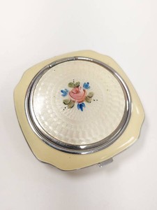 Vintage Evans Guilloche Enamel Hand Painted Rose Double Compact 1929