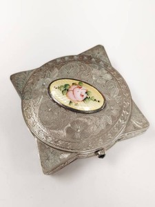 Vintage Art Deco Guilloche Enamel Rose Double Compact Mirror - Approx. 2