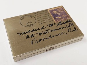 Vintage Andre Duval 1939 Envelope Powder Compact New York Postmark Brass