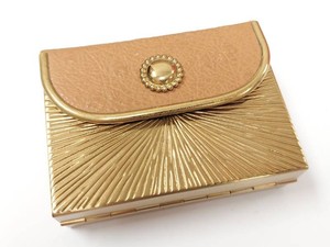 Vintage Zell Fifth Avenue 1940s Goldtone Leather Vanity Compact Set