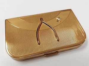 Vintage Coty Goldtone Wishbone and Star Double Compact with Puffs
