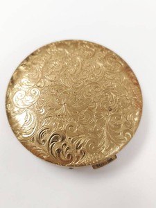 Vintage Studio Girl Goldtone Engraved Round Makeup Compact Mirror