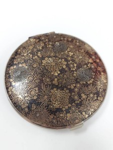 Vintage Japanese Damascene Floral Powder Compact with Mesh Sifter