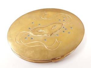 Vintage Dorothy Gray Harlequin Mask Rhinestone Goldtone Powder Compact