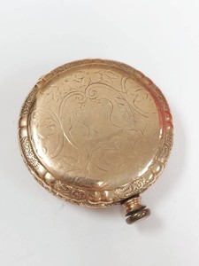 Antique Engraved Watch Case Powder Compact Mirror Gold Filled Vanity