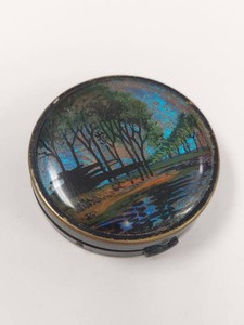 Coty Vintage Morpho Butterfly Wing Reverse Painted Powder Compact 1.5in