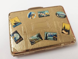 Vintage Kigu Bon Voyage Suitcase Powder Compact 1946 Travel Stickers