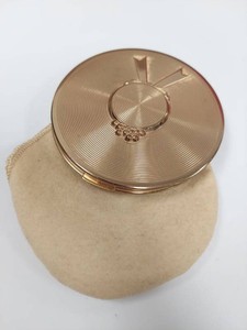 Vintage Dorothy Gray 1940s Goldtone Bonnet Hat Compact with Pouch