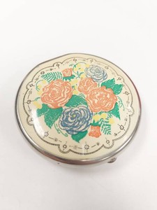 Vintage 1930s Round Floral Enamel Double Compact Powder Rouge Mirror