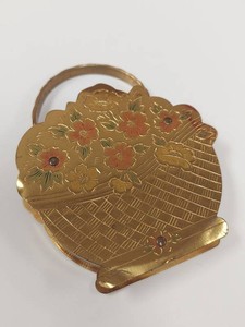 Vintage Zell Fifth Avenue Flower Basket Powder Compact Gold Tone Enamel