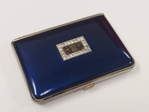 Vintage 1930s Mondaine Cobalt Blue Enamel Art Deco Double Compact