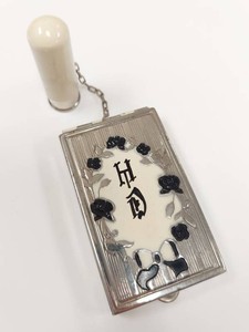 Vintage Art Deco Tango Compact with Lipstick Chain Enamel Rose Monogram HD
