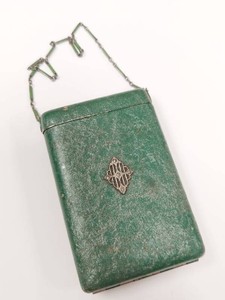Terri Vintage Green Enamel Carry Chain Compact Purse With Mirror