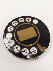 Vintage Telephone Dial Powder Compact Black Enamel Gold Tone Vanity