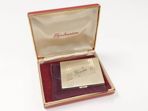 Elgin American Sterling Silver Powder Compact w Box Pouch Engraved