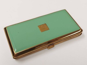 Langlois Shari Vintage Green Enamel Gold Tone Vanity Compact Case