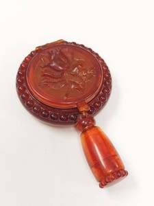 Vintage Plates Trio-Ette Lucite Compact Mirror Lipstick Holder