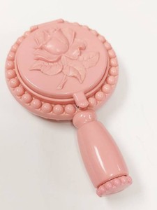 Plate Trio-Ette Pink Plastic Hand Mirror Compact Vanity Case