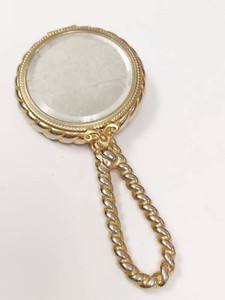 Vintage French Gold Tone Hand Mirror Spider Web Compact Vanity