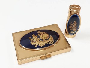 Patrys Jacques Fath Limoges Enamel Compact & Lipstick Holder Set