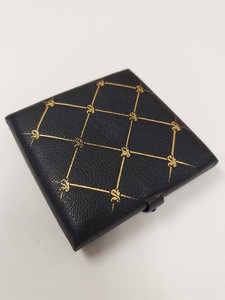 Vintage Marcee Black Leather Powder Compact Gold Tooled Square