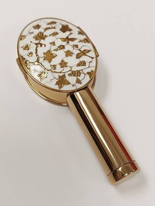 Vintage Volupte Demitasse Hand Mirror Compact White Enamel Gold Tone