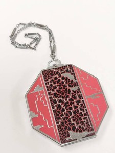 Vintage Art Deco Enameled Powder Compact Dance Purse Mirror Chain