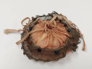 Vintage 1920s Satin Lace Beaded Pochette Compact Mirror Purse 4in