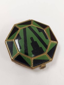 Vintage Annette Art Deco Enamel Powder Compact Green Black Gold