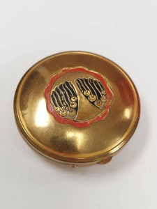 Vintage Corday Paris Gold Tone Powder Compact w Rouge Puff Mirror