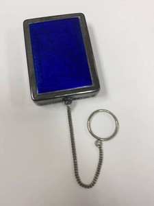 Woodworth Karess Blue Enamel Dance Compact Vanity Case Ring Chain