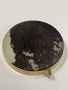 VACA Argentina Round Fur Covered Powder Compact Gold Tone Mirror Puff