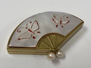 Pink Lady Japan Fan Shaped Compact Butterfly Mother of Pearl Style