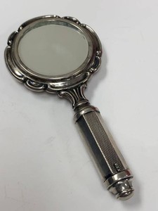 Vintage French Vanity Hand Mirror Compact w Lipstick Holder