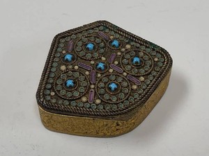 Antique French Gilt Jeweled Powder Compact Beveled Mirror Box