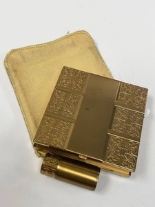 Dorothy Gray Vintage Goldtone Compact & Lipstick Set With Pouch