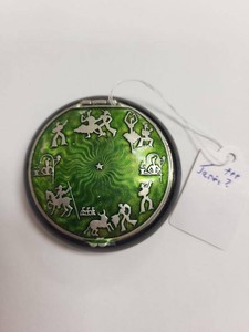 Terri N.Y. Green Guilloche Enamel Compact Spanish Dancer Motif