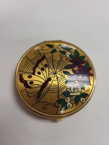 Vintage Butterfly Floral Powder Compact Mirrored Gold Tone Vanity