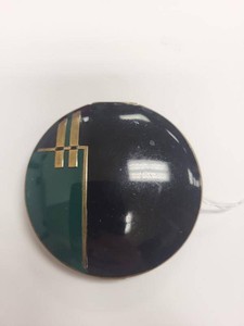 Flipette Art Deco Enamel Compact Black Green Gold Tone Round Case