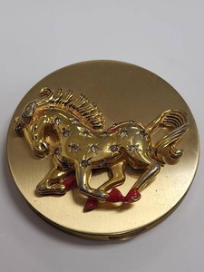 Vintage Eisenberg Original Horse Rhinestone Gold Tone Compact Mirror