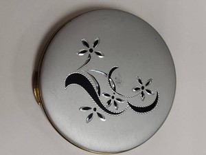 Vintage Marhill Round Powder Compact Silver Tone Hand Engraved