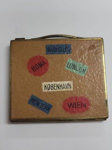 Vintage Suitcase Travel Sticker Powder Compact Mirror Unmarked